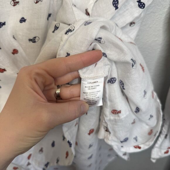 For Cynthia Beachwear Swimsuit Cover Up Fish Motif Beach Wear 100% Linen Large - Picture 3 of 4